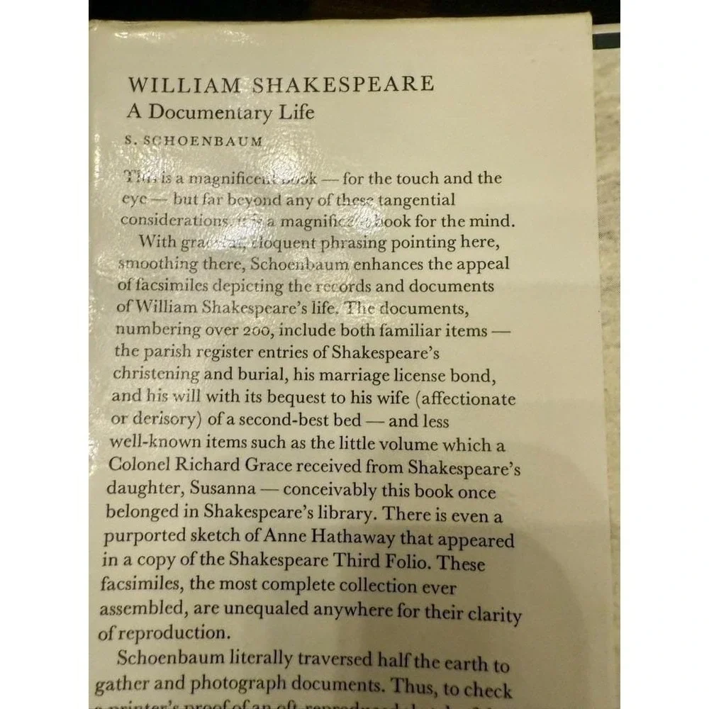 William Shakespeare Documentary‎ Life Schoenbaum 1975 HC Oxford DJ Illustrated